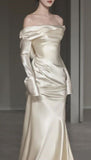 Cifeeo- Fairytale Mermaid Scoop Neckline With Long Sleeves Satin Wedding Dress C313