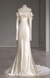 Cifeeo- Fairytale Mermaid Scoop Neckline With Long Sleeves Satin Wedding Dress C313