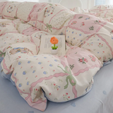 Cifeeo-2025 Spring Bedding Set Pink Flowers Duvet Cover Set Ins Fashion Single Queen Size Girls Boys Flat Sheet Pillowcase No Filler Home Decor Bedding Set