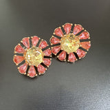 Cifeeo-vintage Valentines Gift Oscar European and American New Fashion Versatile Pastoral Style Translucent Shiny Rhinestone Colored Sun Flower Stud Earrings-Mom's Gift