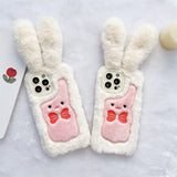 Cifeeo-gifts Plush Bow Long-Eared Rabbit Phone Case