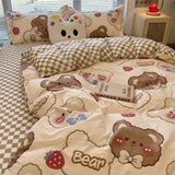 Cifeeo-2025 Spring Bedding Set Cute Kids Duvet Cover Pillowcase Flat Sheet Kit No Filling Rabbit Flowers Panda Single Queen Size Bedding Set for Girls Boy Gift