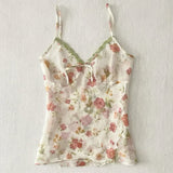 Cifeeo-Vintage Floral pattern suspenders urban versatile pastoral leisure Y2K short top emo girl retro street commuting slim sports women's top
