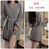 Cifeeo-Simple and High-end Suspender Nightgown Pajama Woman Winter Lace-up Robe Women's Pajamas Set Hot Women's Night Shirts Underwear