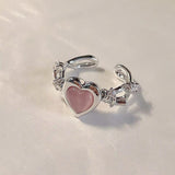Cifeeo-Vintage Jewelry Y2K Style Pink Crystal Irregular Heart Ring for Women Creative Blue Opal Heart Open Ring Shiny Geometric Zircon Ring Vintage Y2K Jewely