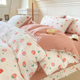 Cifeeo-2025 Spring Bedding Set Cute Strawberry Duvet Cover Set Floral Style with Flat Sheet Pillowcase No filler Queen Double Girls Boys Home Decor Bed Linens