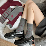 Cifeeo-5 Pair Socks Women Ankora Red Tube Designer Socks Cotton Stripe Lovers Harajuku Kawaii Bowknot Gray Spot Women Socks