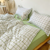 Cifeeo-2025 Spring Bedding Set Classic Bedding Set Hot Sale Plaid Green Ins Single Queen Size Duvet Cover No Filler Flat Sheet Pillowcase Home Hotel Bed Linens