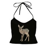 Cifeeo-Vintage Cute deer pattern print streetwear casual hip-hop punk rock women's sleeveless camisole summer Y2K vintage eom girls slim shorts