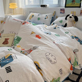 Cifeeo-2025 Spring Bedding Set Cute Dinosaur Bedding Set Ins Style Boys Girls Duvet Cover No Filler Pillowcases Flat Sheet Single Queen Size New Bed Linens