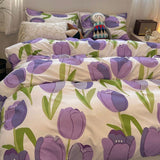 Cifeeo-2025 Spring Bedding Set Tulips Duvet Cover Set with Flat Sheet Pillowcases Fashion Twin Double Queen Size Bed Linen Soft Boys Girls Bedding Kit