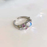Cifeeo-Vintage Jewelry Y2K Style Colorful Zircon Rings for Women Irregular Matte Metal Ring Retro Personality Index Finger Jewelry Hip Hop Girls Accessories Gift