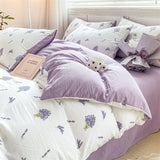 Cifeeo-2025 Spring Bedding Set Washed Cotton Duvet Cover Set Ins Floral Style with Flat Sheet Pillowcase No Filler Queen Double Girls Boys Home Bed Linens