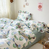 Cifeeo-2025 Spring Bedding Set Cute Floral Duvet Cover Set Ins Korean Style with Flat Sheet Pillowcase No filler Washed Cotton Queen Double Home Bed Linens