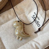 Cifeeo-Vintage Jewelry Y2K Style Sweet Cute Elephant Dinosaur Pendant Necklace for Women Men Fashion Long Rope Chain Necklace Vintage Y2K Jewelry Accessories