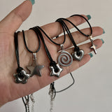 Cifeeo-Vintage Jewelry Y2K Style New Korean Fashion Hollow Titanium Steel Star Pentagram Pendant Necklace for Women Men Black Rope Chain Choker Y2k Party Jewelry