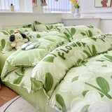 Cifeeo-2025 Spring Bedding Set White Green Bedding Set Floral Ins Duvet Cover with Zipper No Filler Flat Sheet Pillowcase Twin Queen Size Bed Linens