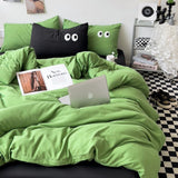 Cifeeo-2025 Spring Bedding Set Ins Style Big Eyes Duvet Cover No Filling Double Mix Color Flat Sheet Pillowcases Washed Cotton Embroidery Queen Bedding Set