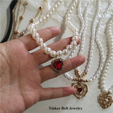 Cifeeo-Vintage Jewelry Y2K Style Kpop Vintage Love Heart Pendant Choker Necklace For Women Zircon Pearl Chain Party Aesthetic Jewelry Christmas Gift Hot Sale