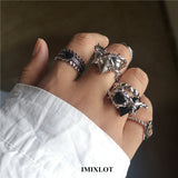 Cifeeo-Vintage Jewelry Y2K Style 1PC Vintage Black Big Cross Open Ring For Women Party Jewelry Men Trendy Gothic Metal Color Finger Ring