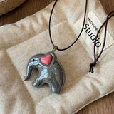 Cifeeo-Vintage Jewelry Y2K Style Sweet Cute Elephant Dinosaur Pendant Necklace for Women Men Fashion Long Rope Chain Necklace Vintage Y2K Jewelry Accessories