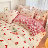 Cifeeo-2025 Spring Bedding Set Ins Heart Duvet Cover Set New No Filler Flat Sheet Pillowcases Floral Single Double Full Size Soft Home Totel Bedspread