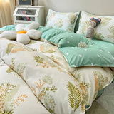 Cifeeo-2025 Spring Bedding Set Ins Style Bedding Set Nordic Single Double Flat Sheet Duvet Cover Pillowcase Soft Microfiber Full Queen Size Bed Linen