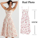 Cifeeo-Floral Print Summer Holiday Dress Elegant Midi Spaghetti Strap Lace Up Dress A Line Casual Women Clothing 2025