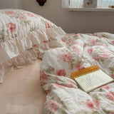 Cifeeo-spring comforter sets Cottage Rose Creamy White Ruffle Bedding Set