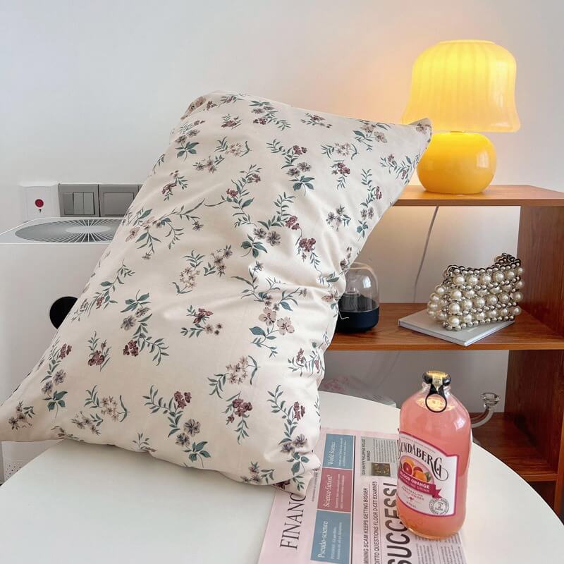 Cifeeo-spring comforter sets Cottagecore Violet Flowers Cotton Bedding Set