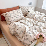 Cifeeo-spring comforter sets Cottagecore Violet Flowers Cotton Bedding Set