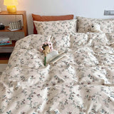Cifeeo-spring comforter sets Cottagecore Violet Flowers Cotton Bedding Set