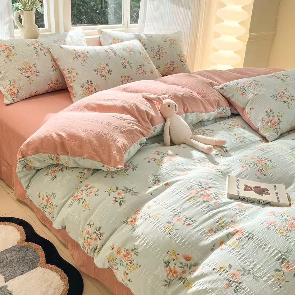 Cifeeo-spring comforter sets Vintage Cottagecore Sage Blue Floral Bedding Set