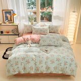 Cifeeo-spring comforter sets Vintage Cottagecore Sage Blue Floral Bedding Set