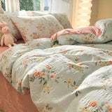 Cifeeo-spring comforter sets Vintage Cottagecore Sage Blue Floral Bedding Set