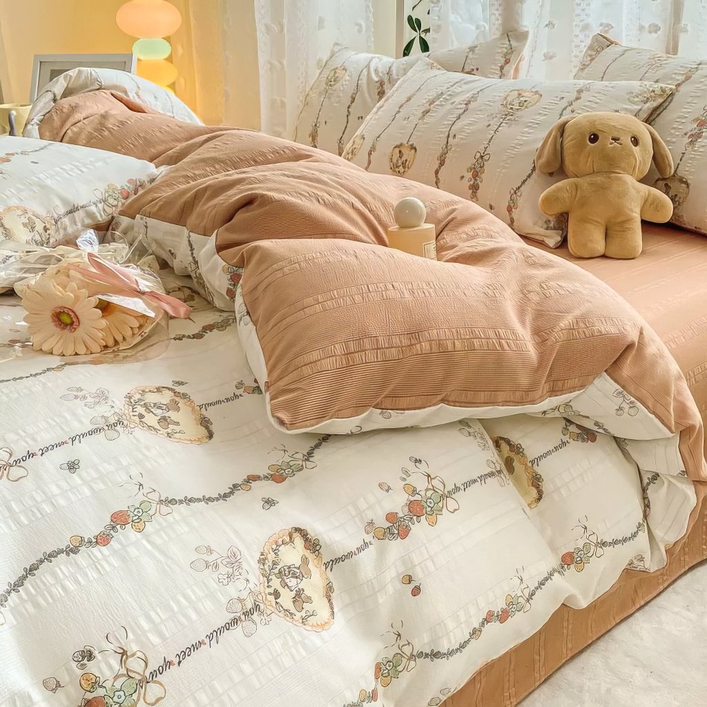 Cifeeo-spring comforter sets Cottagecore Rabbits Textured Bedding Set