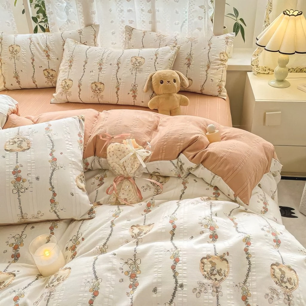 Cifeeo-spring comforter sets Cottagecore Rabbits Textured Bedding Set