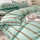 Cifeeo-spring comforter sets Turquoise Striped Bedding Set