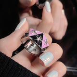 Cifeeo-Vintage Jewelry Y2K Style Y2K Enamel Drop Oil Love Heart Colorful Rings For Women Girls Korean Fashion Cute Aesthetic Pink Ring Jewelry Accessories