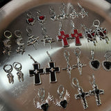 Cifeeo-Vintage Jewelry Y2K Style New Korean Fashion Vintage Cross Crystal Hoop Earrings For Women Goth Charms Cute Punk y2k Jewelry Accessories