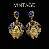 Cifeeo-vintage Valentines Gift European and American Fashion Trends, Retro Art, Natural Lapis Lazuli Inlaid with Cute Insect Shaped Versatile Earrings-Mom's Gift