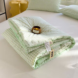 Cifeeo-2025 Spring Bedding Set Green Plaid Quilt for Summer Japanese Style Soft Thin Air Conditioning Throw Single Double Machine Washable Breathable Blanket