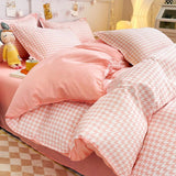 Cifeeo-2025 Spring Bedding Set Classic Plaid Bedding Set Grey Pink Ins Twin Queen Duvet Cover Flat Sheet Pillowcase No Filler Girl Boys Hotel Home Bed Linens