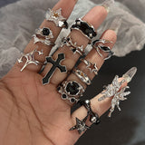 Cifeeo-Vintage Jewelry Y2K Style Gothic Irregular Gemstone Ring Aesthetic Girls Adjustable Black Stone Ring Women's Liquid Punk Ring Vintage Jewelry Accessories