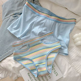 Cifeeo-Striped Couple Underwear Women Men Boxer Korean Panties Lover's Lingerie Set Boyfriend Girlfriend Gifts Lover's Panty 2 Pieces