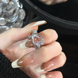 Cifeeo-Vintage Jewelry Y2K Style Pink Crystal Irregular Heart Ring for Women Creative Blue Opal Heart Open Ring Shiny Geometric Zircon Ring Vintage Y2K Jewely