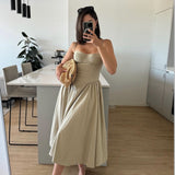 Cifeeo-Elegant Dress for Summer Pink Spaghetti Strap Midi Dress with Pocket Long Party Dresses Holiday Women Clothing