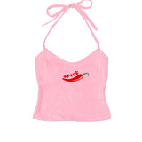 Cifeeo-Vintage vintage Streetwear Aesthetic Harajuku Women Sleeveless Halter Camisole Trendy Hip Hop Rock Y2K Geometric Graphic Print Slim tops
