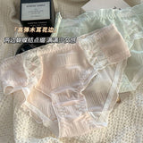 Cifeeo-1 Pcs Female Underwear for Women Lace Mesh Panties Korean Mid Rise Pack Set Lingerie Schoolgirl 2024 Cute Bow Summer Briefs New