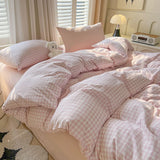 Cifeeo-2025 Spring Bedding Set Nordic Pink Checkerboard Duvet Cover Sets With Pillowcases Flat Sheet Kids Girls Boys Full Queen Twin Size Kawaii Bedding Kit